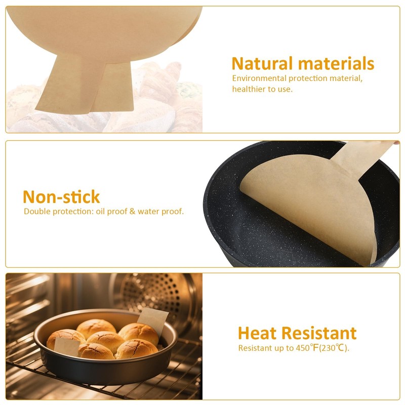Numola 9 inch Round Parchment Paper with Handles, 9 inch, Unbleached gallery