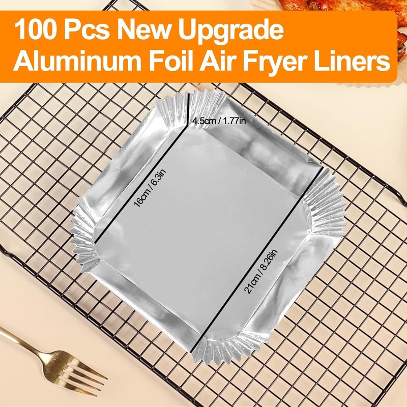 Air Fryer Paper Liners, 100Pcs Aluminum Foil 6.3Square-100PCS, Silver gallery