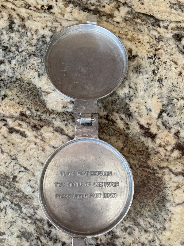 Vintage Farmhouse Cow Metal Hamburger Patty Press Embossed Kitchen Tool gallery