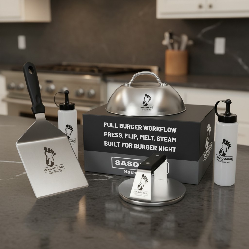 Burger Press Kit 5pcs Smash Burger Set Smash Burger Press Spatula Melting Dome gallery