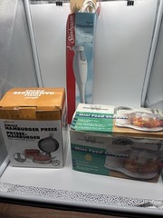 Lot Of Kitchen Equipment Chopper, Hamburger Press, Mixer