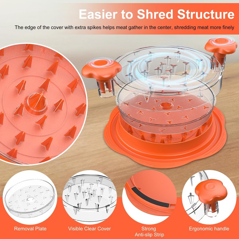 Chicken Shredder with Removable Plate - Manual Meat Large, Orange gallery