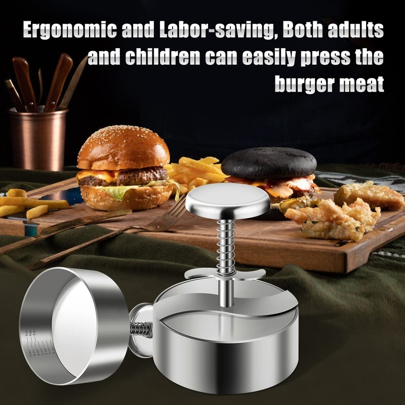 Adjustable 304 Stainless Steel NonStick Hamburger Meat Patty Burger Press BBQ gallery