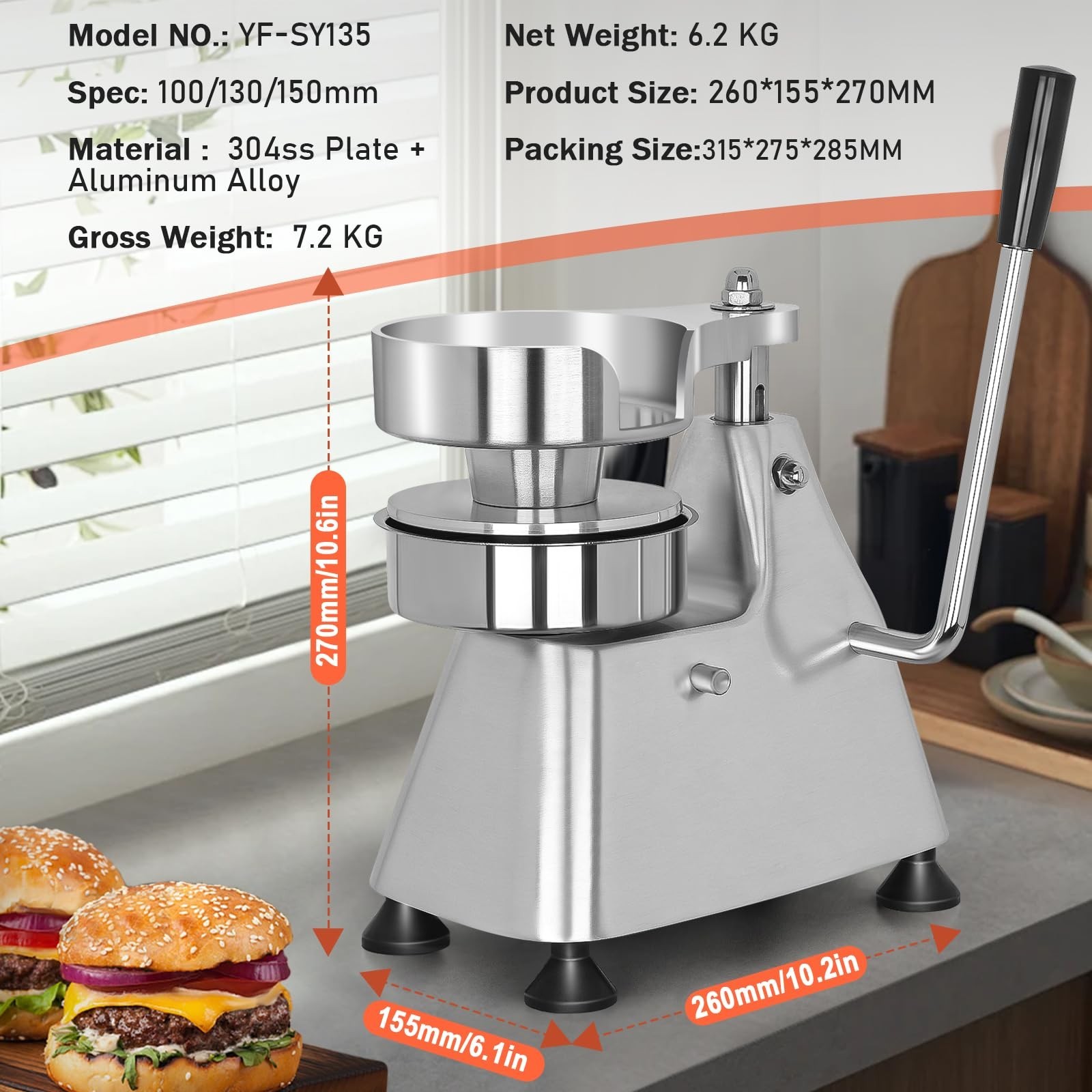 Commercial Burger Patty Maker 3 in 1 Stainless Steel Heavy Duty Hamburger Pre... gallery