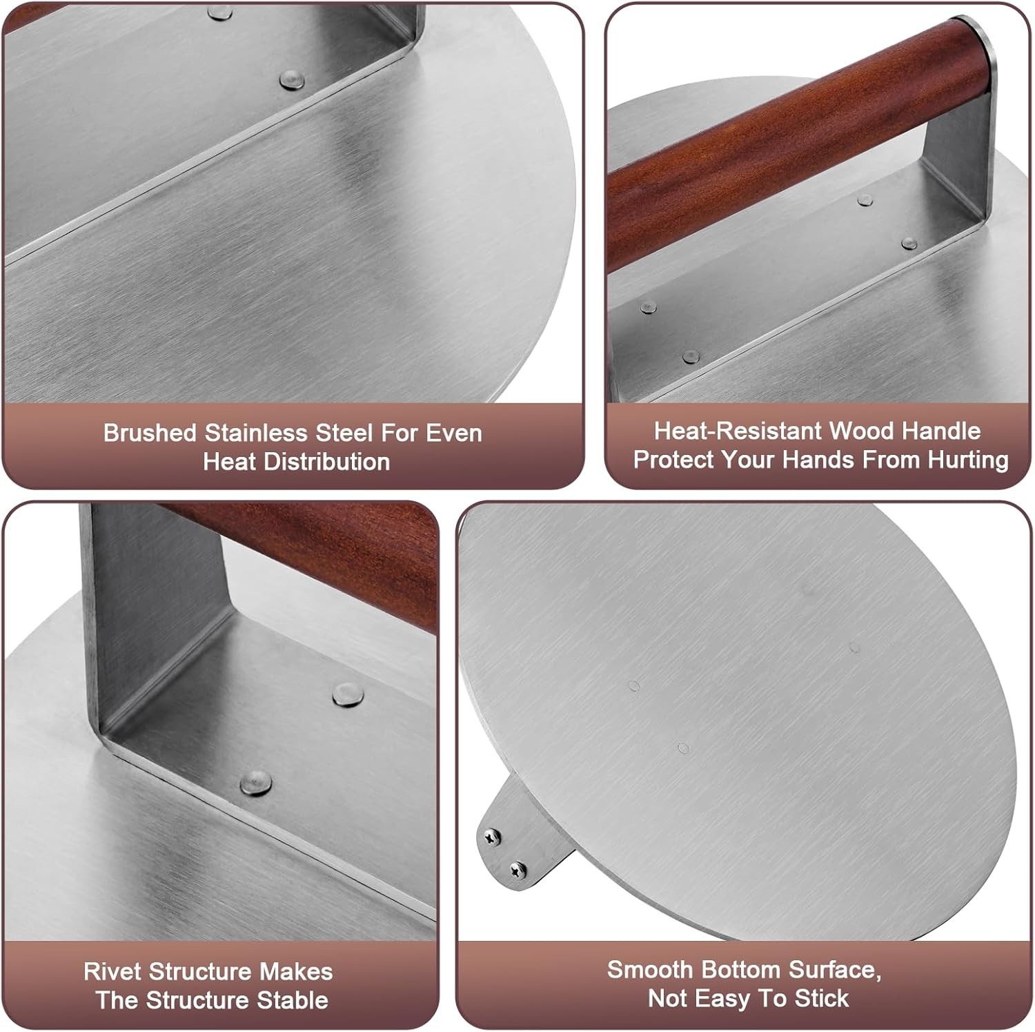 Extra Large Stainless Steel Burger Press, 8.5" NonStick Hamburger Smasher... gallery