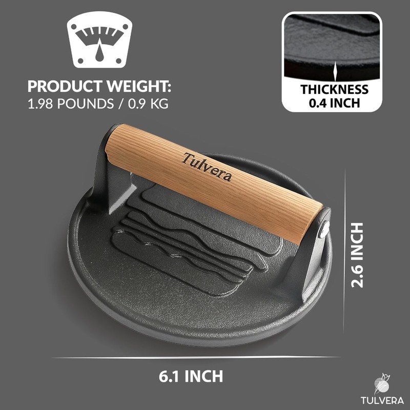 Smash Burger Press Cast Iron Hamburger Smasher Tool Flat-Edge Meat gallery