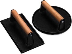 Burger Press 7″ Round & 8.2″X4.3″ Rectangle Heavy-Duty Cast Iron Smash Bacon