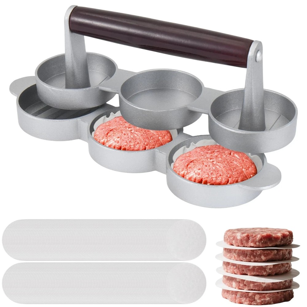 Mini Burger Press Small Meat Patty Maker 200 Papers 3 Slots 2.56 Inch Mold