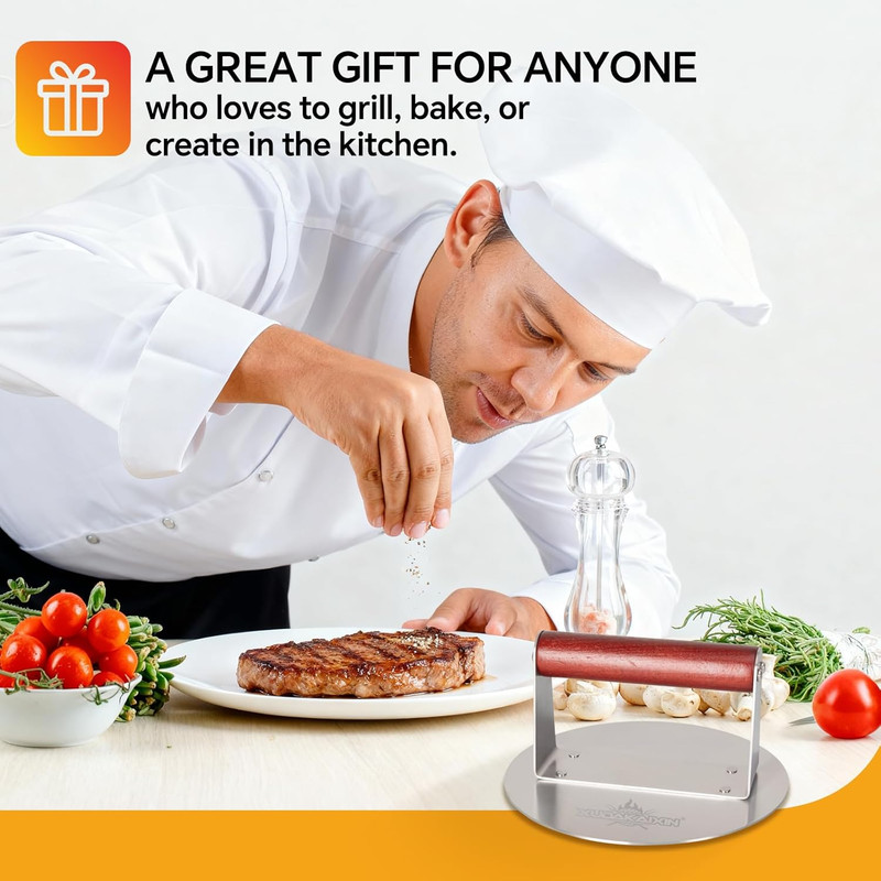 XUDAKAIXIN Stainless Steel Smash Burger Press 6.3",Hamburger Smasher Tool,BBQ Gr gallery