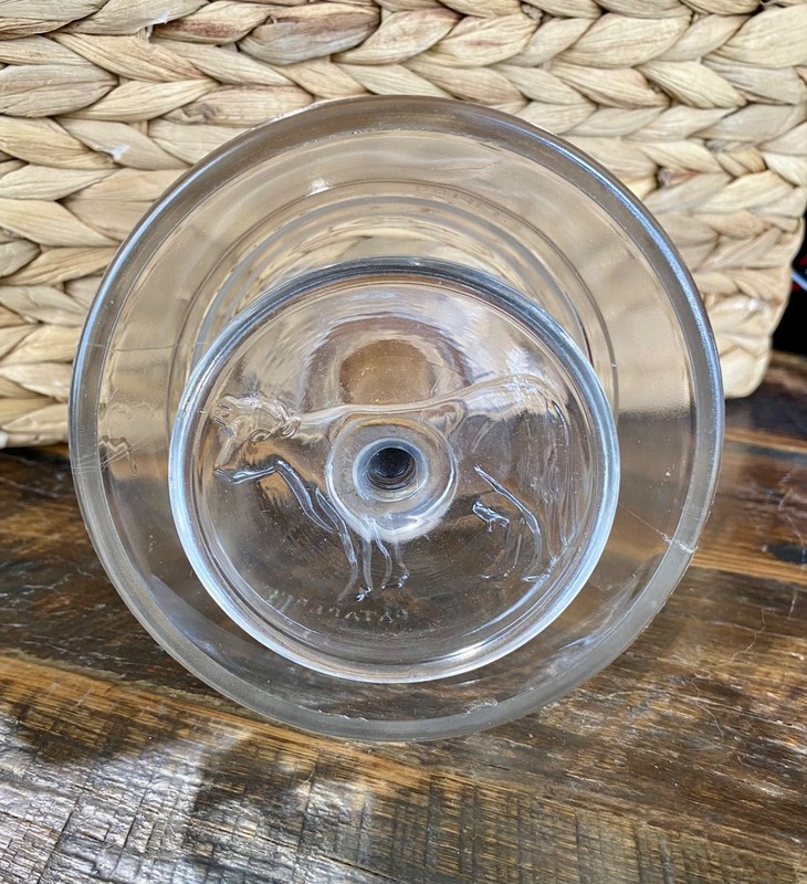 Vintage Glass And Wood Butter Press, Mold With Cow Stamp gallery