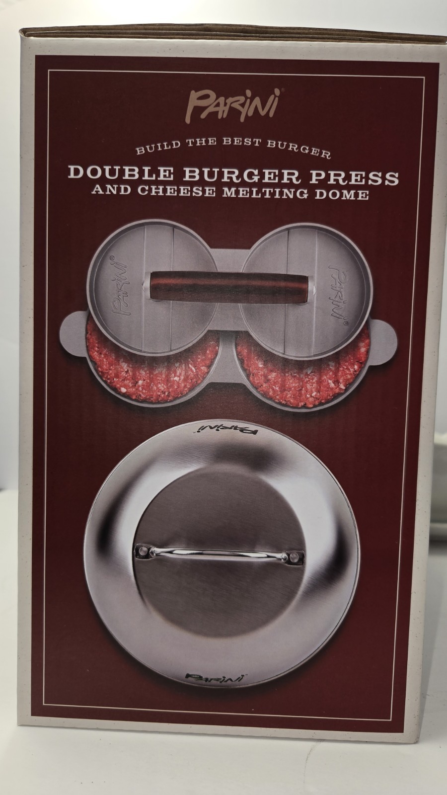 Parini Double Burger Press & Cheese Melting Dome Set Nonstick Grill BBQ Tool NEW gallery