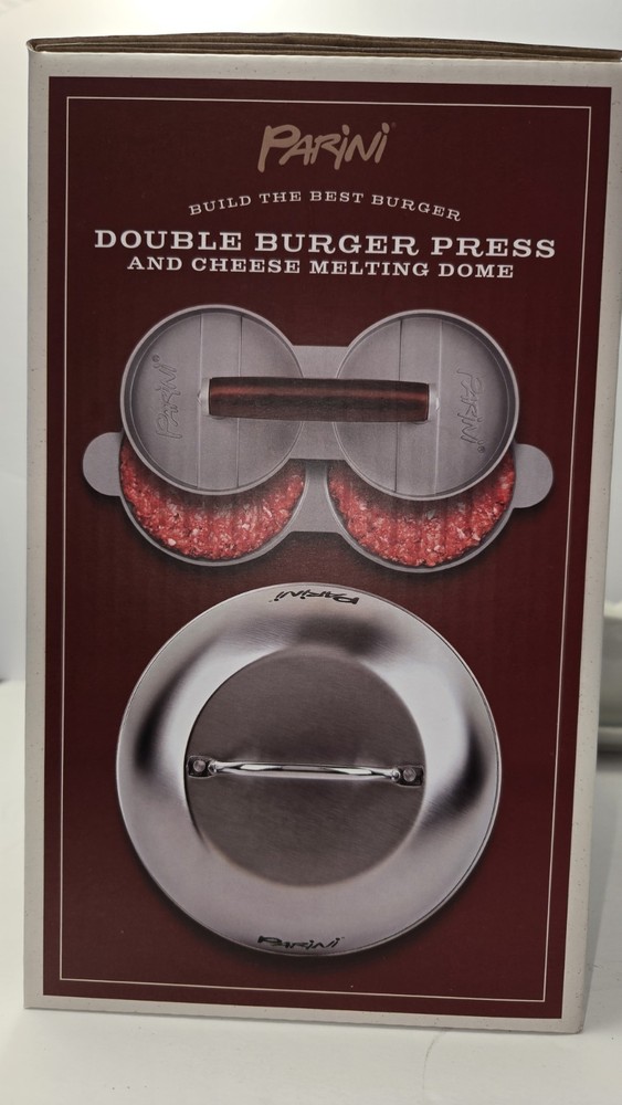 Parini Double Burger Press & Cheese Melting Dome Set Nonstick Grill BBQ Tool NEW