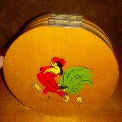 Vintage Hamburger Burger Press Rooster Hinged Wood Lid Mid Century Burger MCM