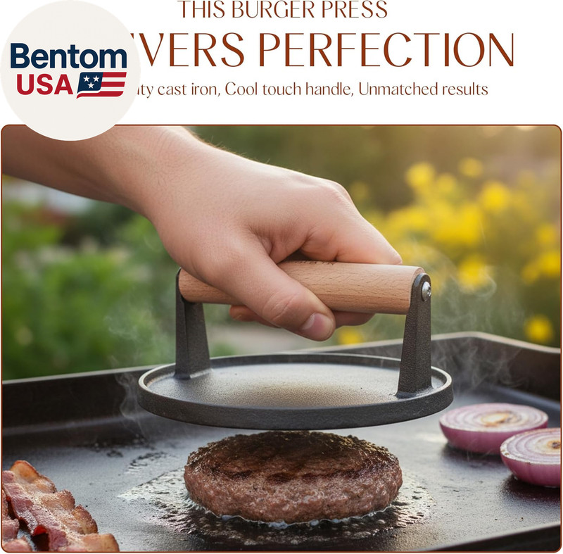 Heavy Duty Cast Iron Smash Burger Press 7" round Grill Press for Cooking Burgers gallery
