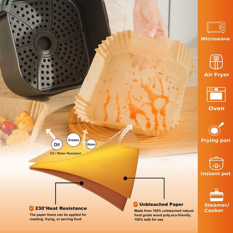 Vailnd 9inch Square Air Fryer Disposable Paper Liners, 9"Square, Natural gallery