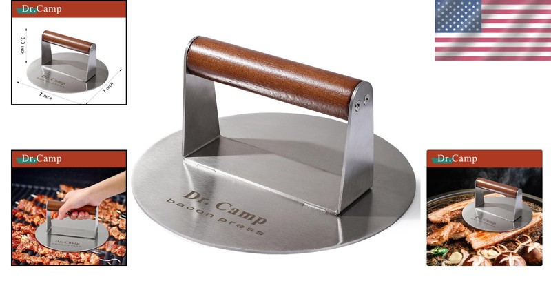 Smooth Bottom 7 Inch Stainless Steel Meat Press for Perfectly Cooked Burgers gallery