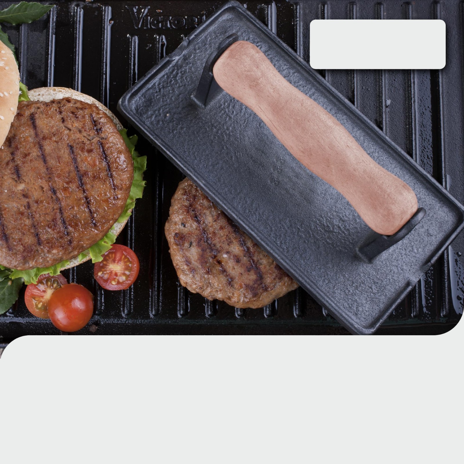 Heavy Duty Cast Iron Grill Press, Panini Burger Bacon, Flaxseed Oil Seasoned gallery