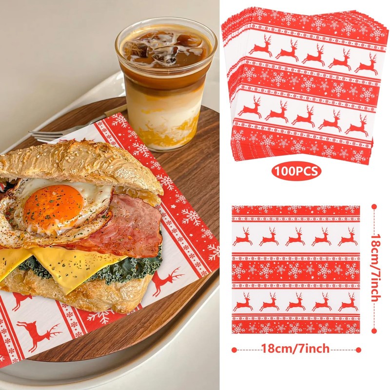 GeeRic Waxed Deli Paper Sheets 100 Pcs, Merry 7*7 Inch, Red/Reindeer gallery