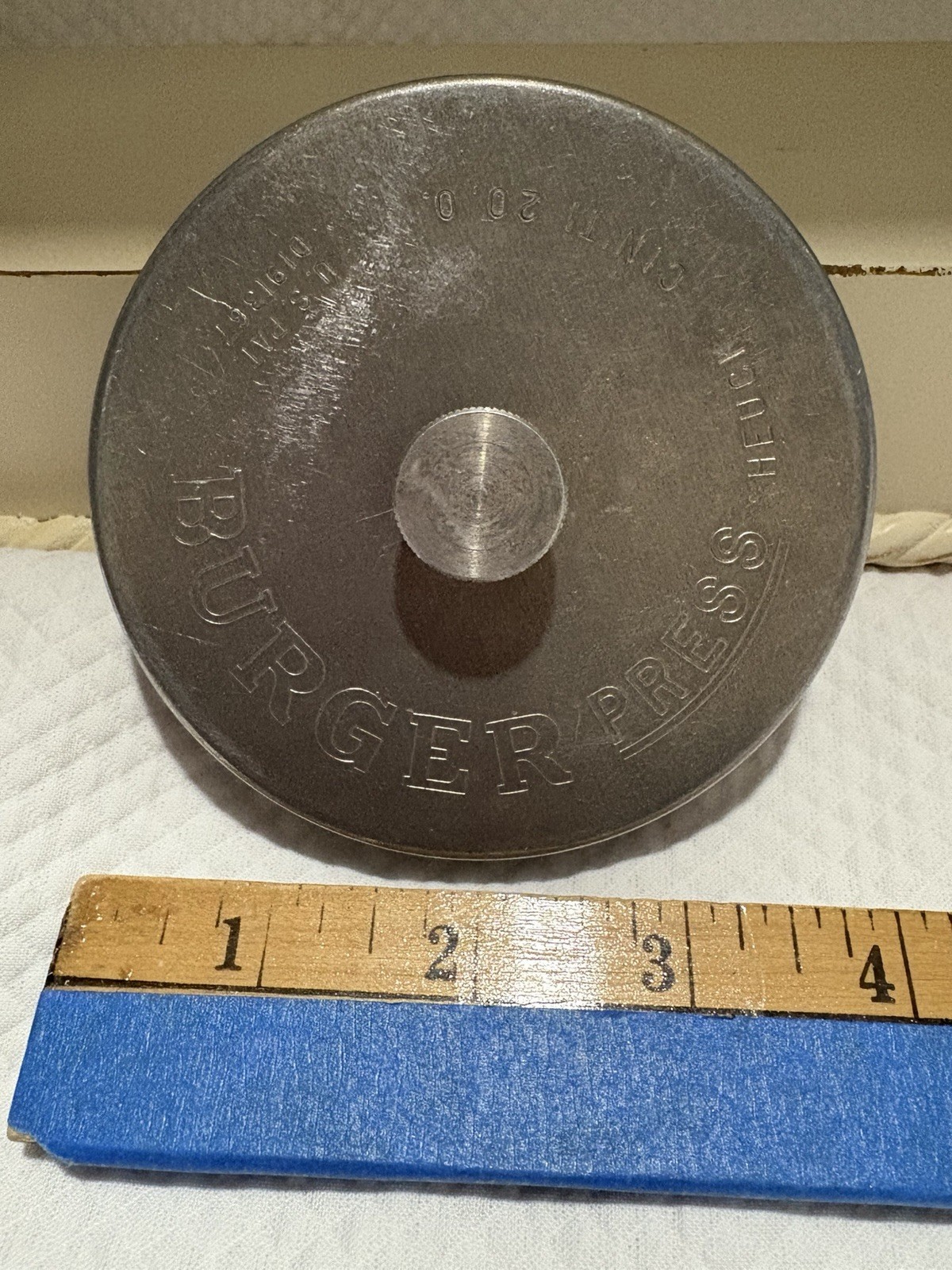 Vintage Aluminum Burger Press with Slide Bar by HEUCK 3.75 " gallery