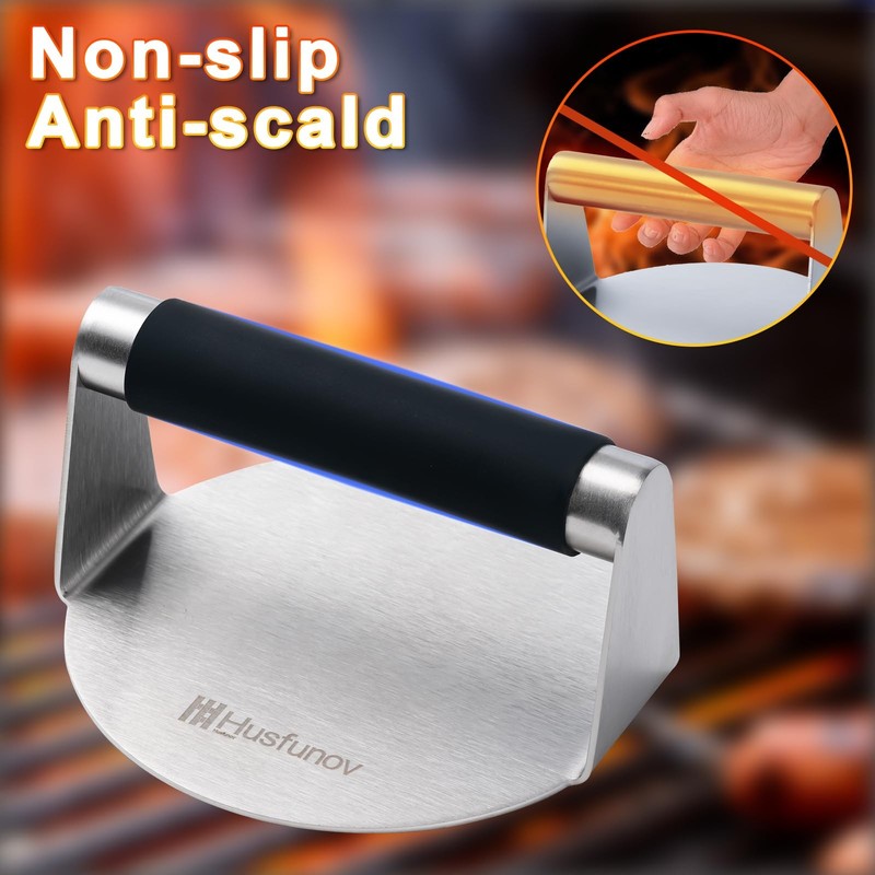 Husfunov Stainless Steel Burger Press, 5.5inch-Heat Resistant Handle, Sliver gallery