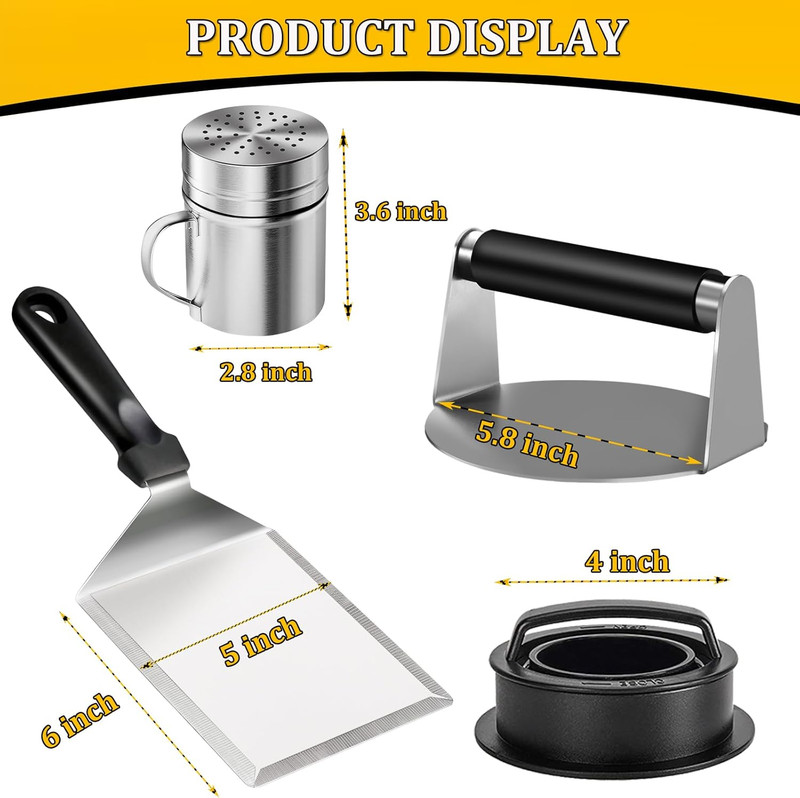 4PCS Grill Accessories for Blackstone, Stainless Steel Smash Burger Press Kit, I gallery