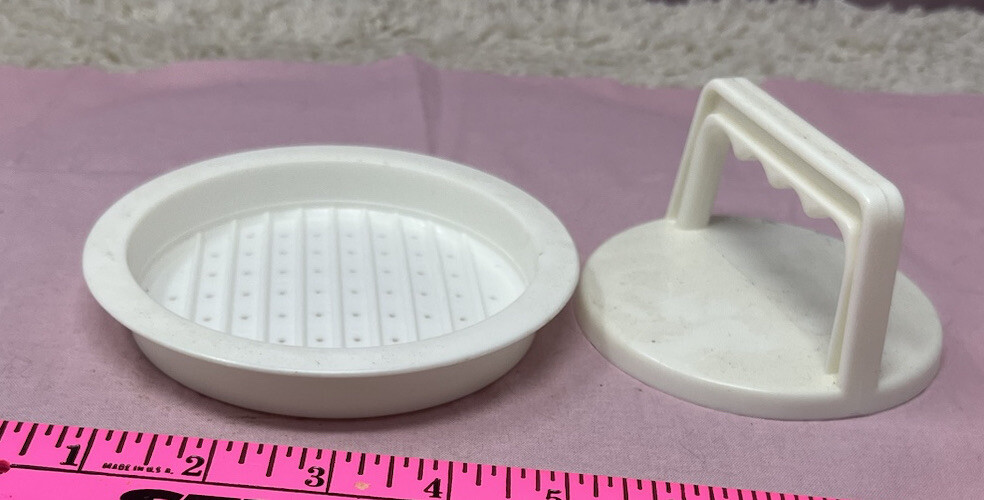 Vintage Collectible 2 Piece Tupperware Set White Hamburger Press W Handle gallery
