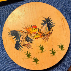 Vintage Wooden Hinged Hamburger Press with Label WALES Made in Japan & Roosters