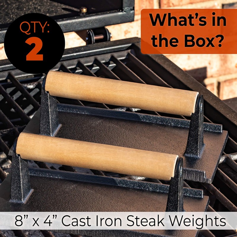 Versatile, Safe-Touch 8x4in Cast Iron Grill Weight 2pk. Perfect Meat Press Wi... gallery