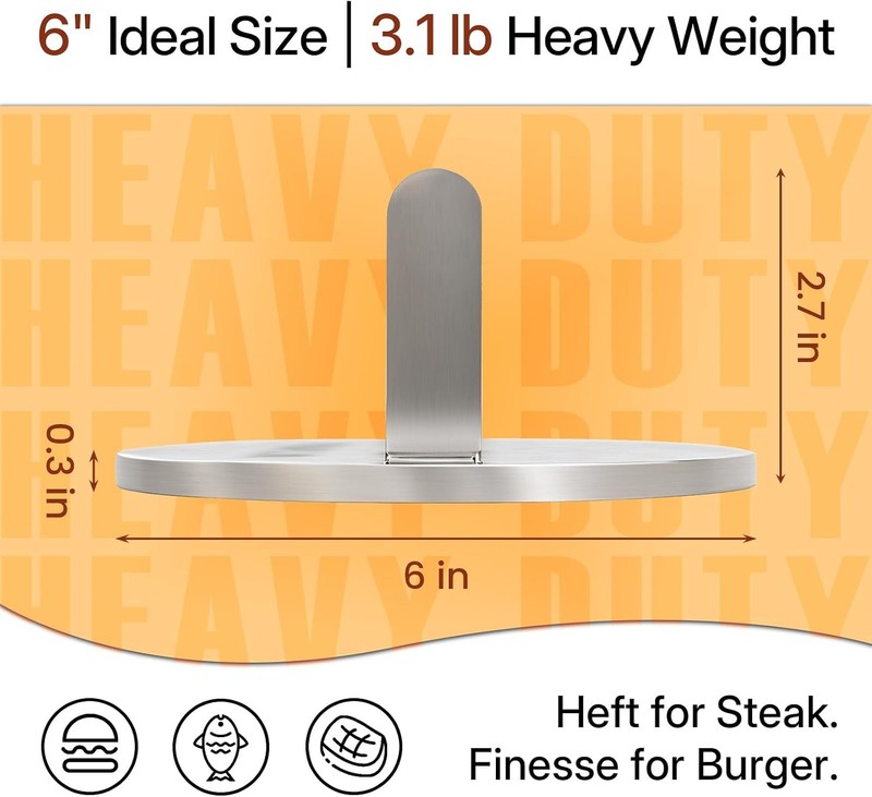 Smash Burger Press 6 Inch Heavy Duty Burger Smasher Tool 3.1lb Non-Stick Smooth gallery