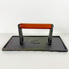 Vintage Palm Cast Iron Grill Press Bacon Press Steak Weight Wood Handle