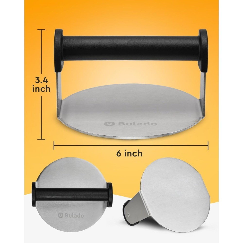 6" Round Stainless Steel Burger Press Smasher Tool with Non-Stick Coating & Heat gallery