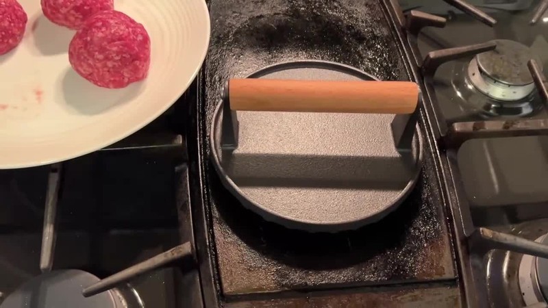 Cast Iron Burger Press 7 Inch Round 8.2x4.3 Rectangle Smash Bacon Griddle Grill gallery