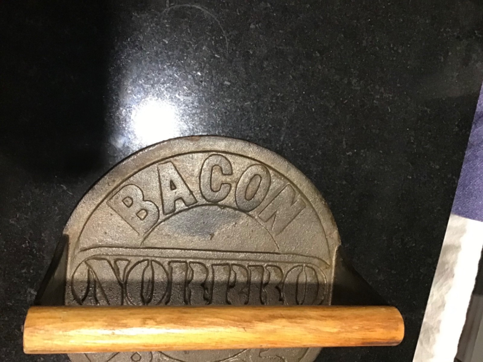 Norpro 9' Cast Iron Bacon Press with Wood Handle, Round Double Sided gallery