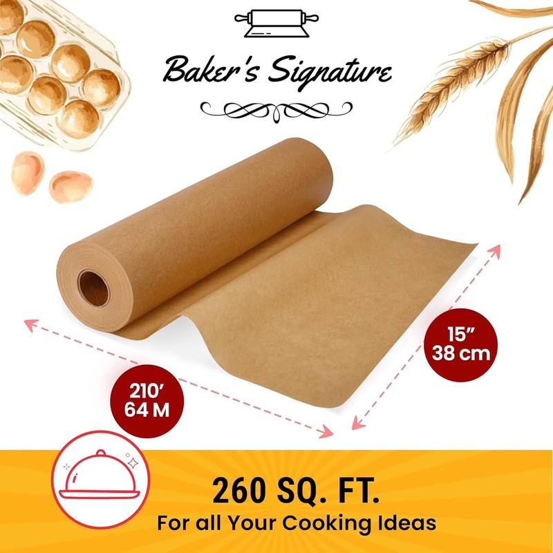 260 Sq.Ft Unbleached Parchment Paper for Baking – Roll with 260 Sq.Ft, Brown gallery