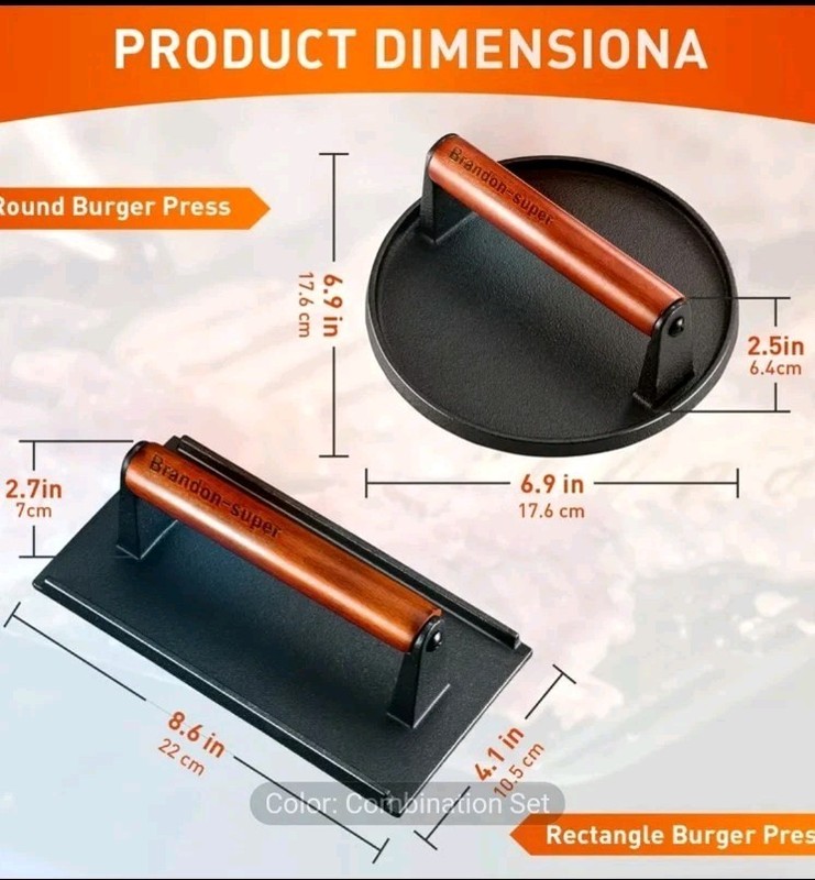 2-Piece Cast Iron Hamburger Press Set BBQ Grilling Press gallery