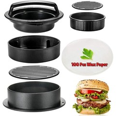 3 in 1 Burger Press Patty Maker with 100 Wax Papers Non-Stick Grill Tool