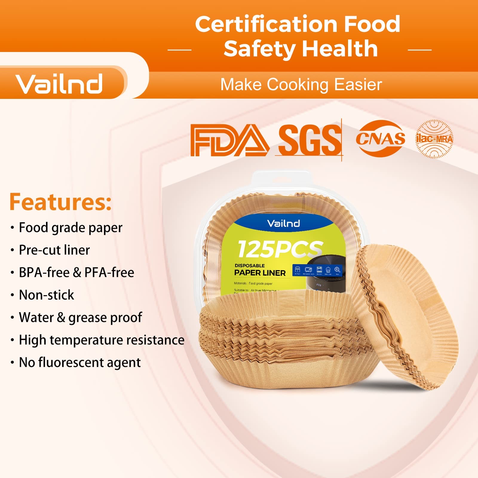 Vailnd 9inch Square Air Fryer Disposable Paper Liners, 9"Square, Natural gallery