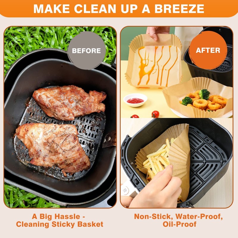 Vailnd 9inch Square Air Fryer Disposable Paper Liners, 9"Square, Natural gallery