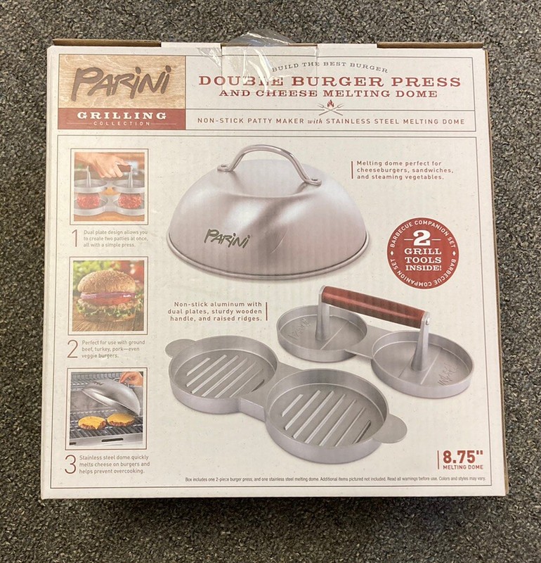 Parini Double Non-Stick Burger Press & Cheese Melting Dome 8.75" NIB gallery
