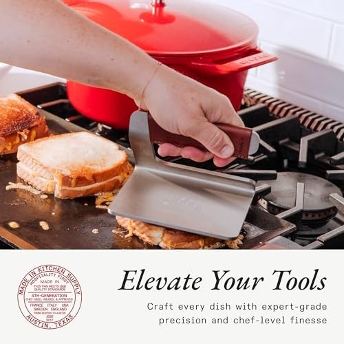 Stainless Steel Grill Press with Removable Leather Handle - Heavy Duty Cooking T gallery