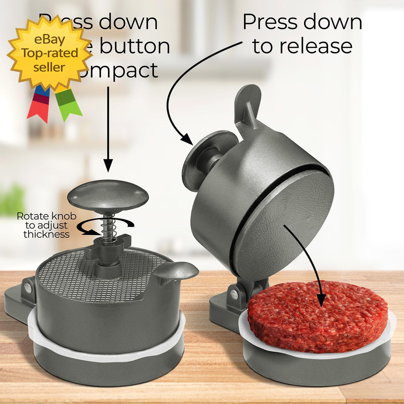 Burger Press Patty Maker Adjustable Thickness (1/4 Lb to 3/4 Lb) with Ejector gallery