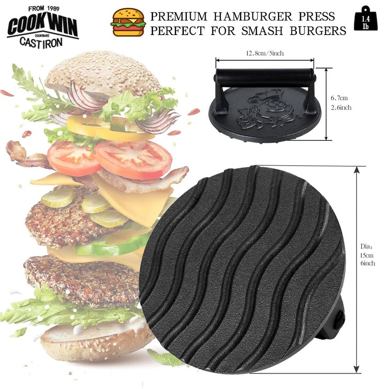 6" Cast Iron Smashed Burger Press Kit, Heavy-Duty Hamburger Smasher with Non-... gallery