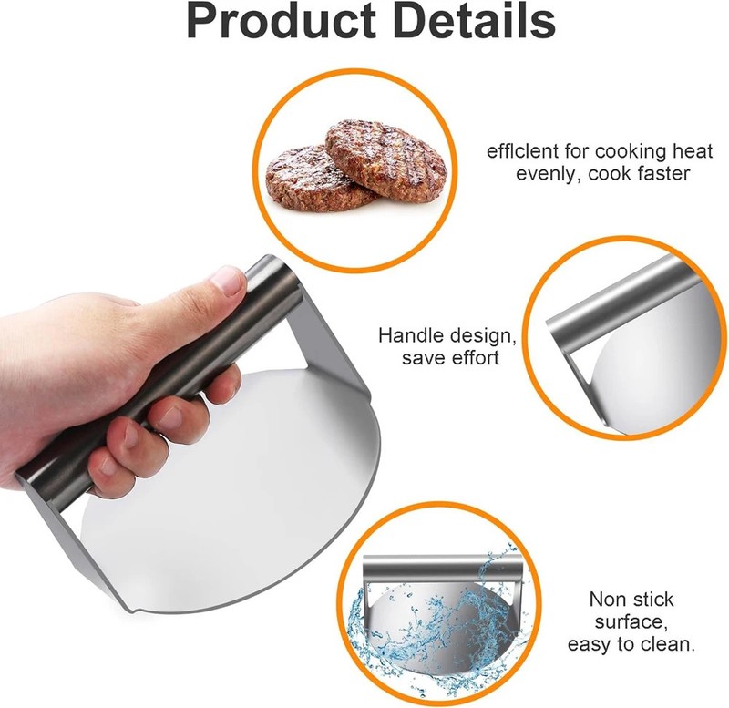 Stainless Steel Burger Press Smash Hamburger Patties Meat Masher Circular Meat gallery
