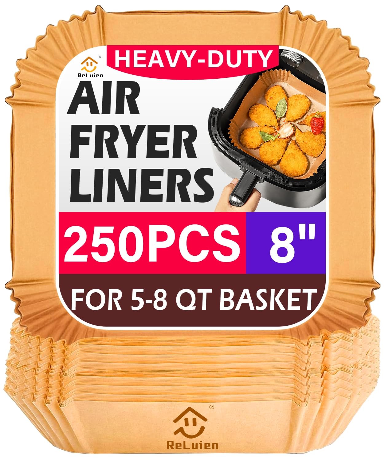 Air Fryer Liners Disposable, 250pcs Non-stick 8Inch-Square-250PCS, Yellow gallery
