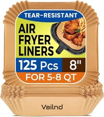 Air Fryer Paper Liners, 125Pcs Parchment Paper, 8″Square, Natural