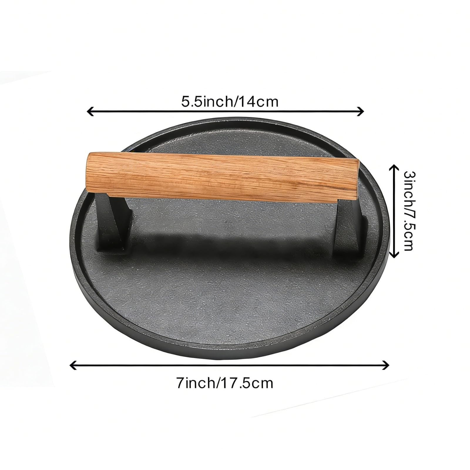 Round Heavy Duty Cast Iron Grill Press Wood Handle Steak Bacon 7 In 2 PCS gallery