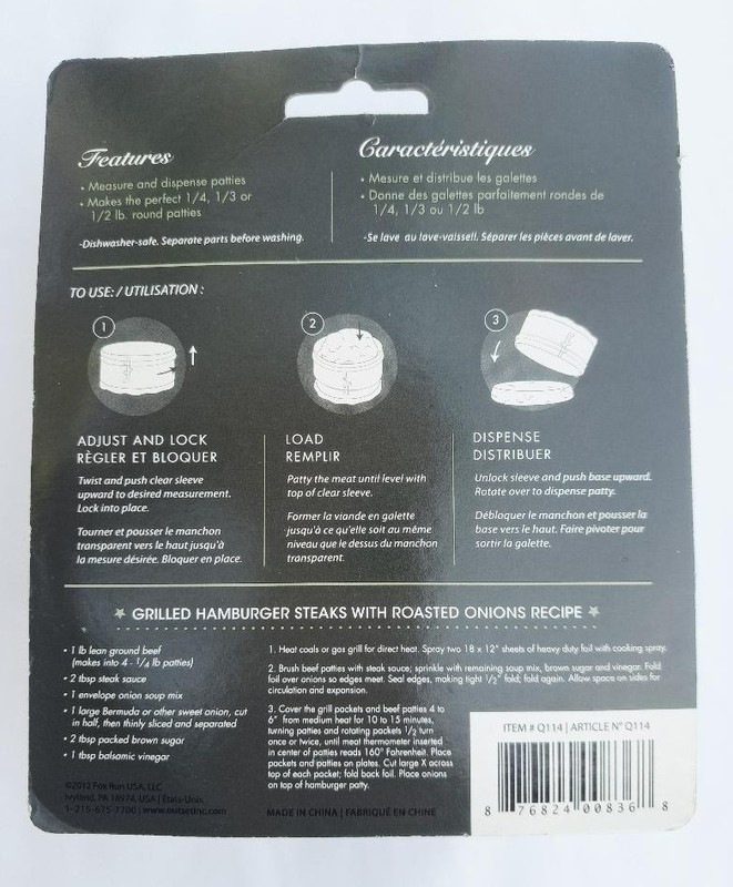 NIB Outset Adjustable Hamburger Press Stuffed Patty Mold Maker, 4.5" diameter gallery