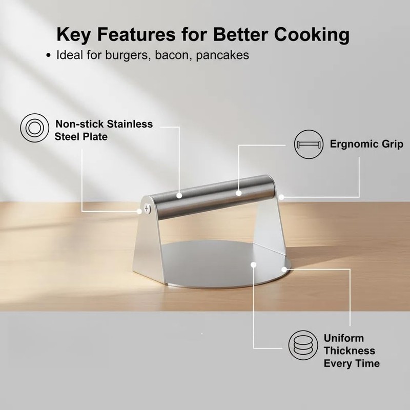 5.5 Inch Stainless Steel Burger Press Non Stick Smash Hamburger Press for BBQ gallery