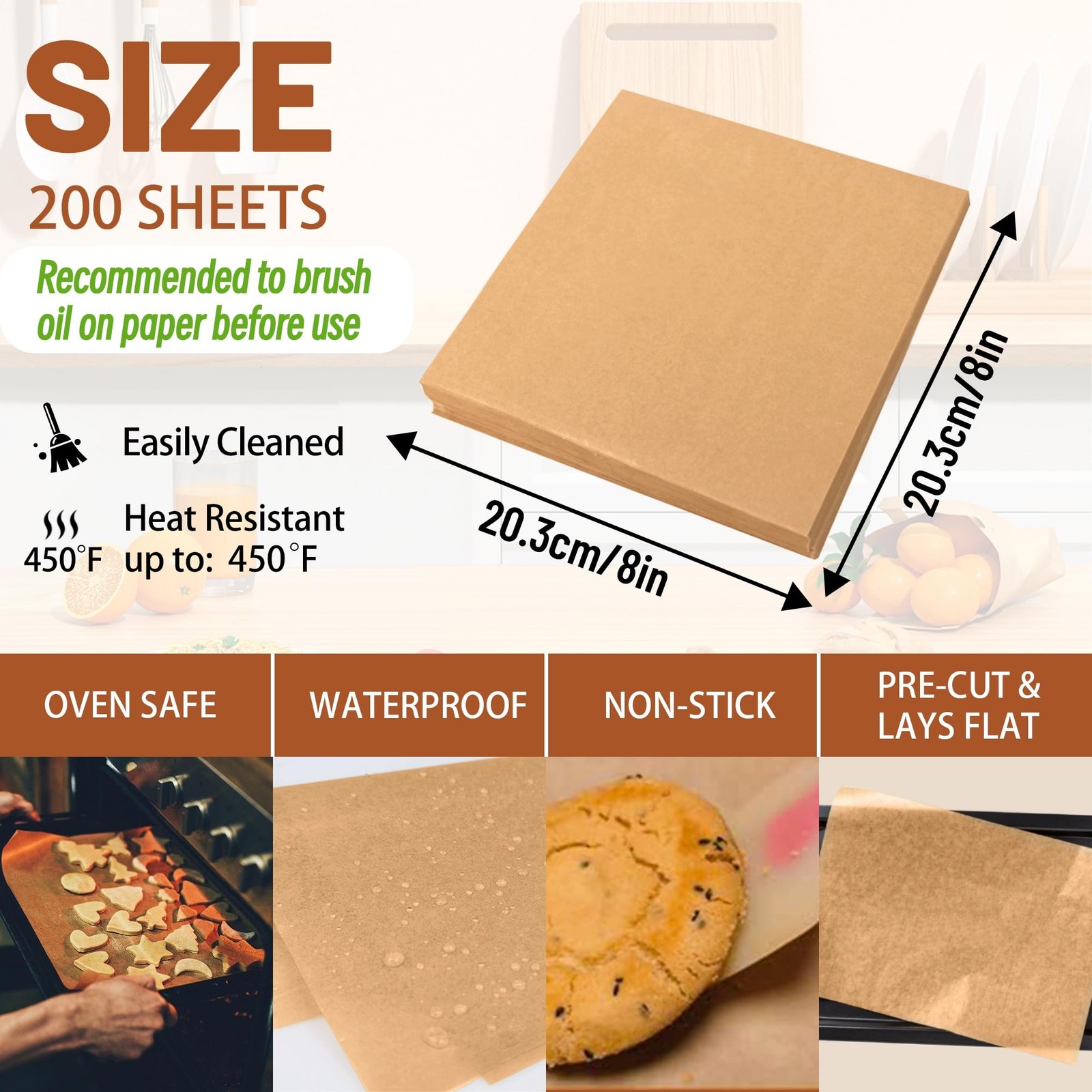 Tikxlafe 200 Pcs 8x8 Inch Parchment Paper Sheets, Precut 8"x8"-200pcs, Brown gallery