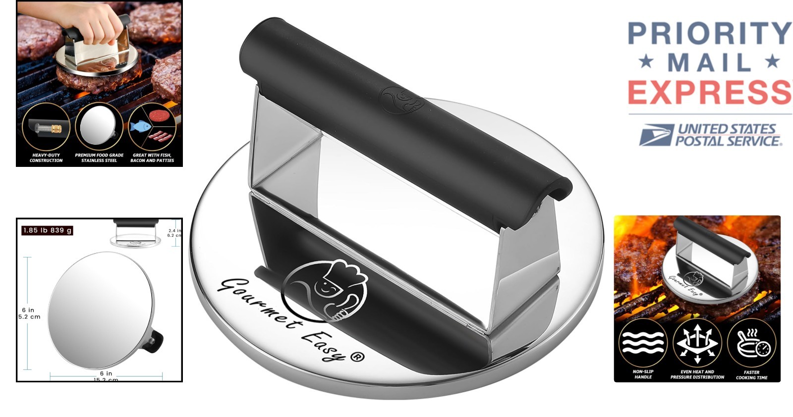 Professional-Quality Smash Burger Maker - Stainless Steel, 2lb, Dishwasher Safe gallery